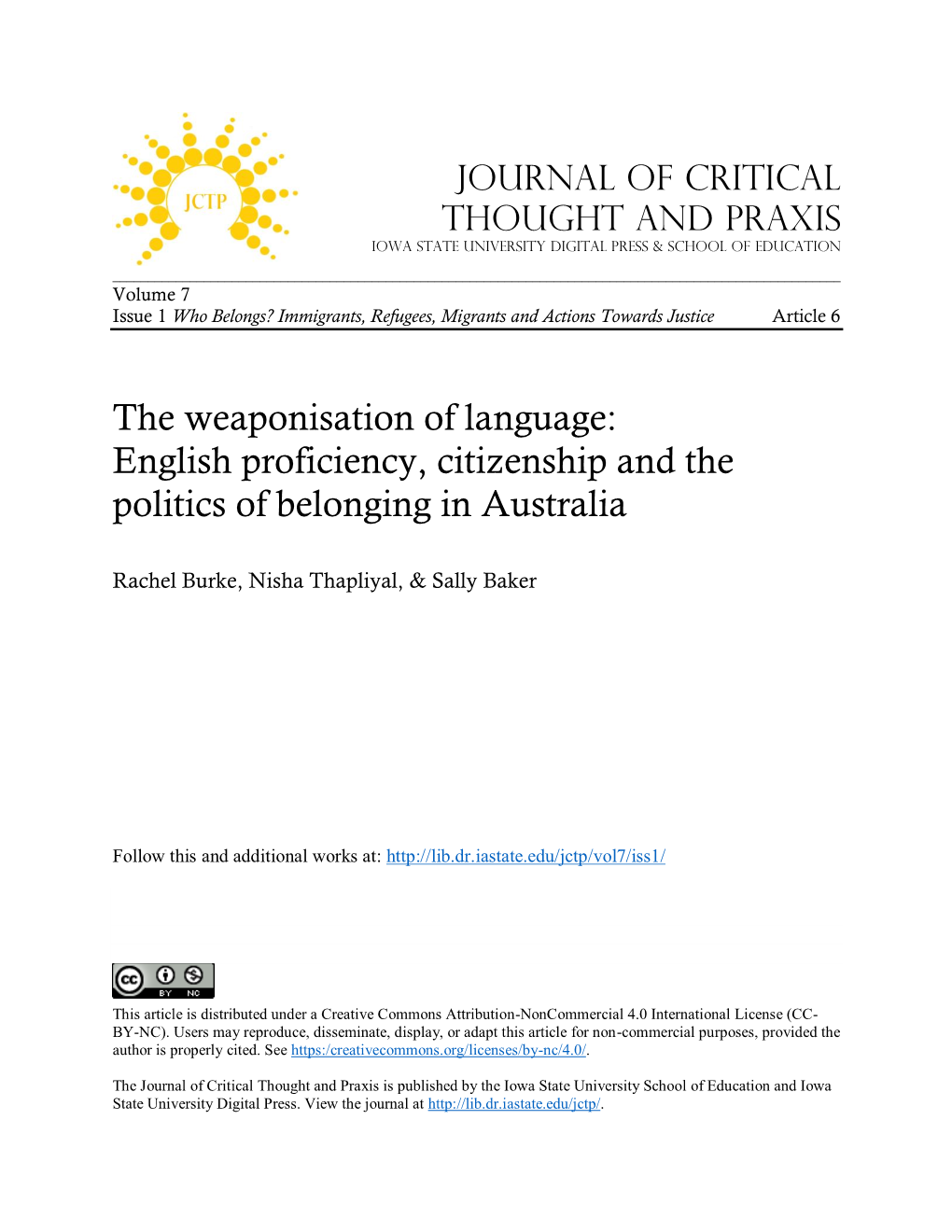 English Proficiency, Citizenship and the Politics of Belonging in Australia