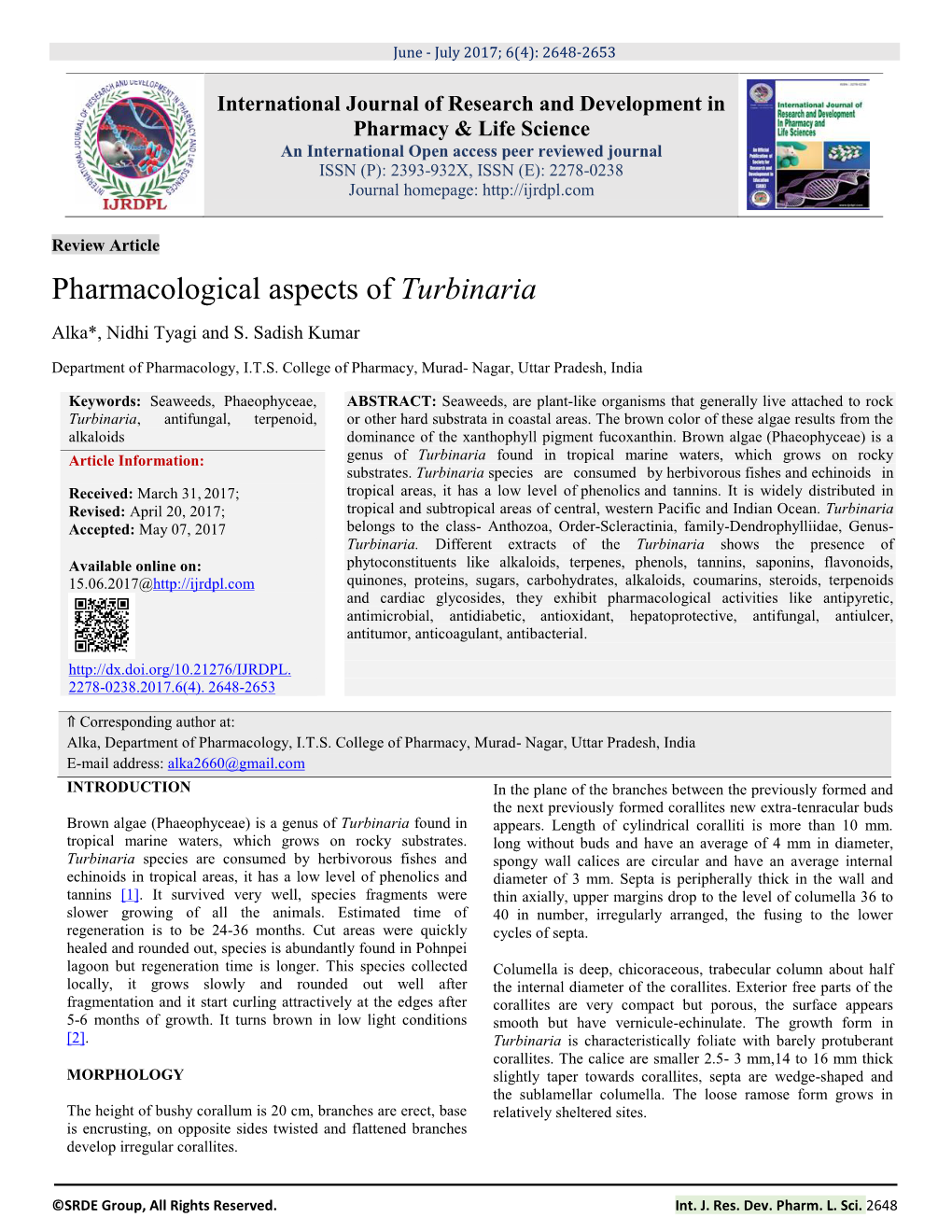 Pharmacological Aspects of Turbinari Gical Aspects of Turbinaria