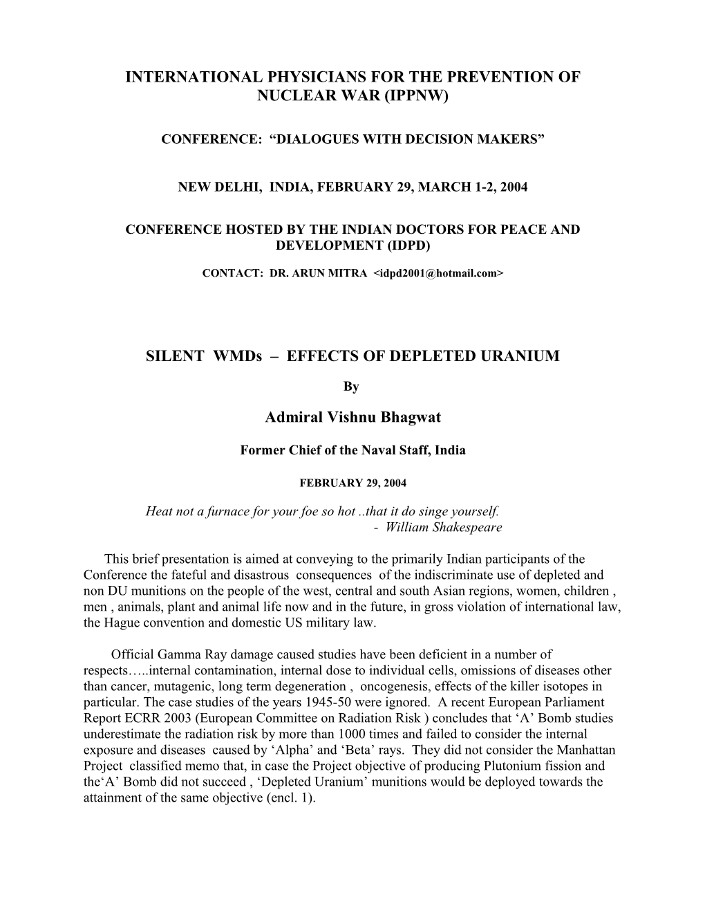 Hidden Depleted Uranium War on the Eurasian People Its Effects on This & Future Generations