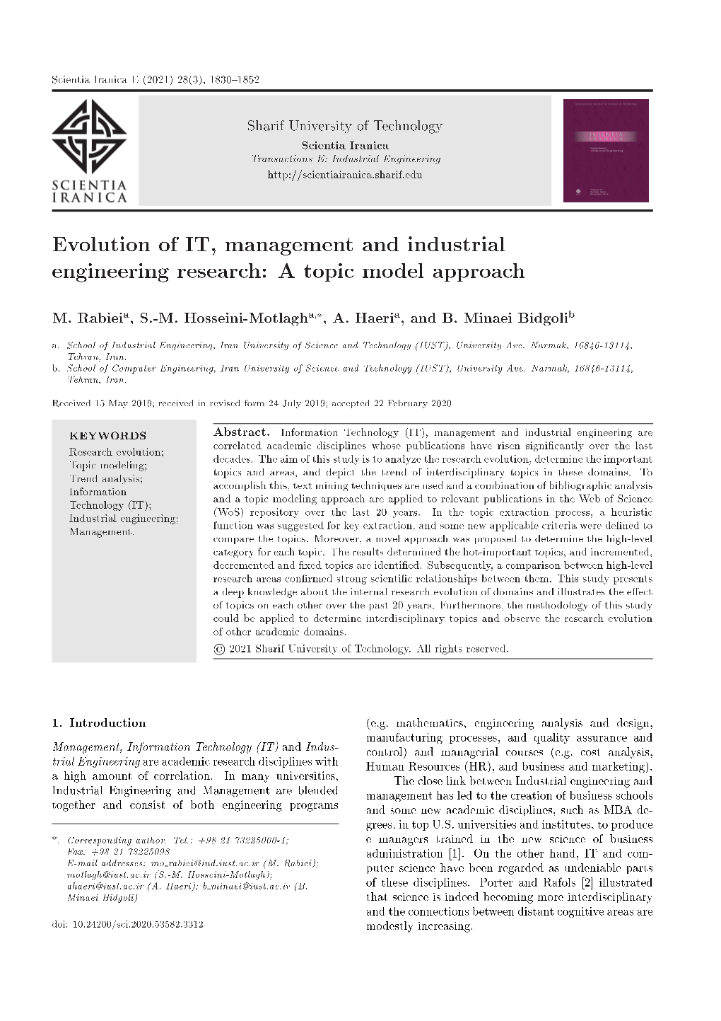 Evolution of IT, Management and Industrial Engineering Research: a Topic Model Approach