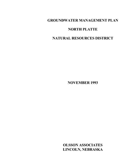 Groundwater Management Plan North Platte Natural Resources District November 1993