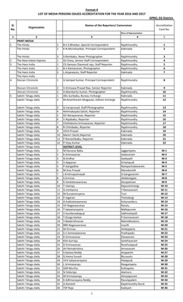 Format-4 LIST of MEDIA PERSONS ISSUED ACCREDITATION for the YEAR 2016 and 2017 DPRO, EG District