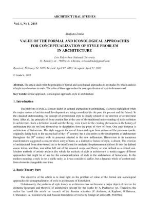 Value of the Formal and Iconological Approaches for Conceptualization of Style Problem in Architecture