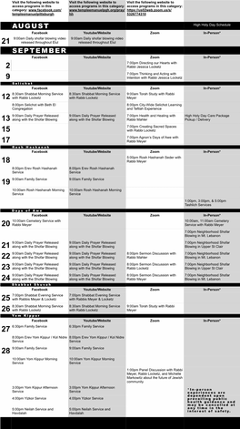 High Holy Day Schedule 1