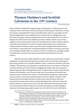 Chalmers and Calvinism in 19Th Century Scotland