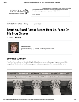 Brand Vs. Brand Patent Battles Heat Up, Focus on Big Drug Classes :: Pink Sheet