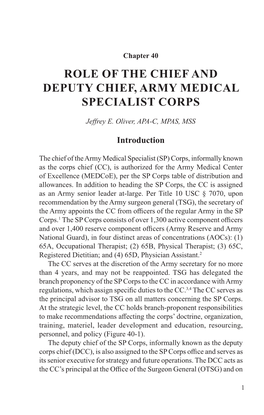 Role of the Chief and Deputy Chief, Army Medical Specialist Corps