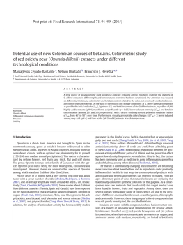 Opuntia Dillenii) Extracts Under Different Technological Conditions