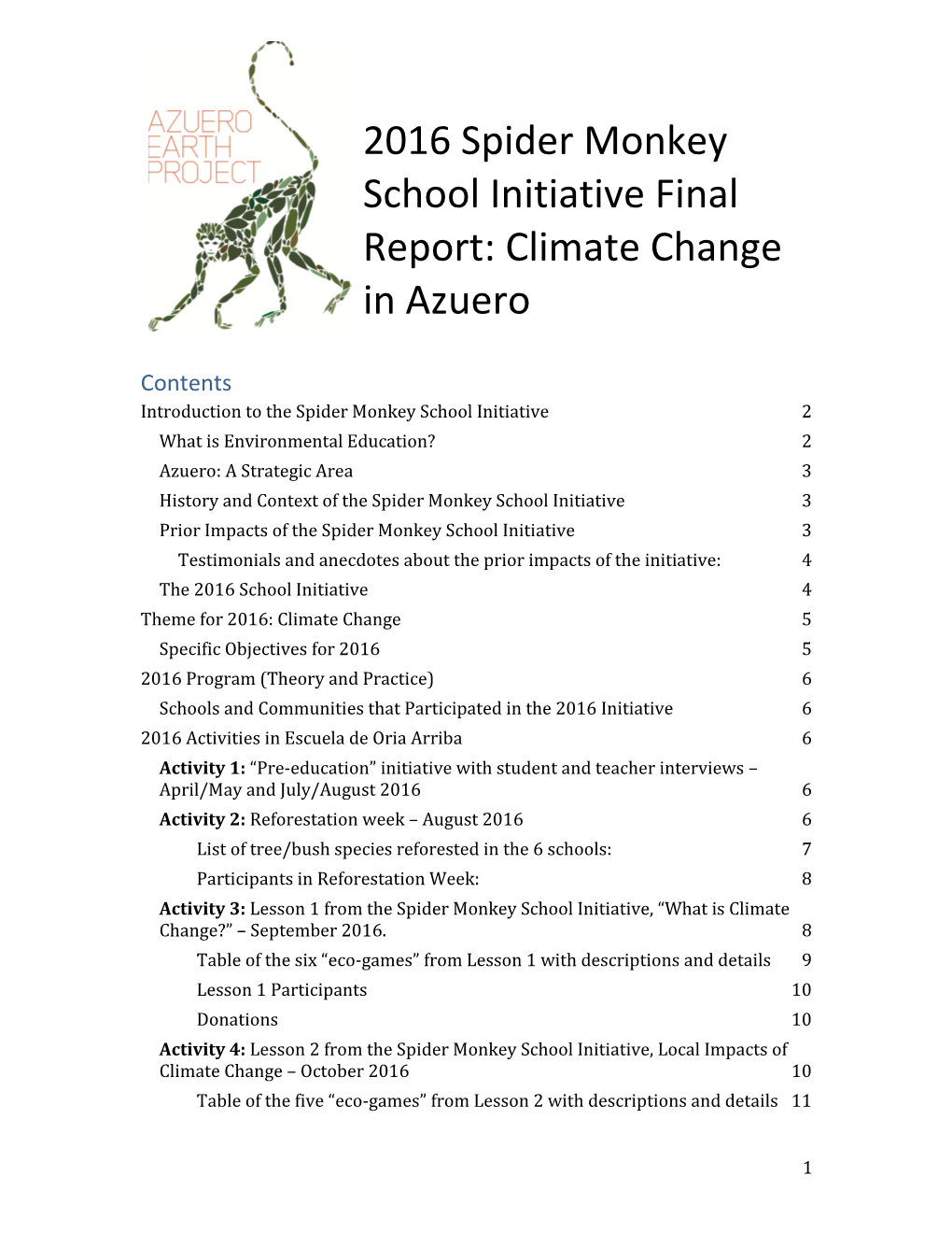 2016 Spider Monkey School Initiative Final Report: Climate Change in Azuero