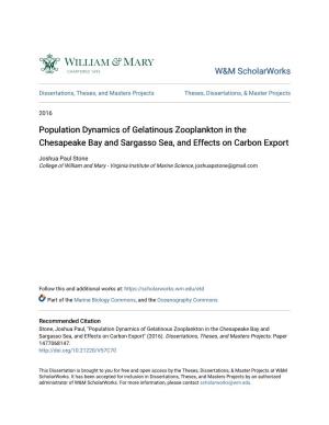 Population Dynamics of Gelatinous Zooplankton in the Chesapeake Bay and Sargasso Sea, and Effects on Carbon Export