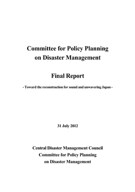 Committee for Policy Planning on Disaster Management Final Report