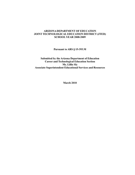 Arizona Department of Education Joint Technological Education District (Jted) School Year 2008-2009