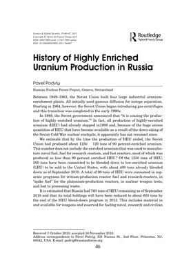 History of Highly Enriched Uranium Production in Russia