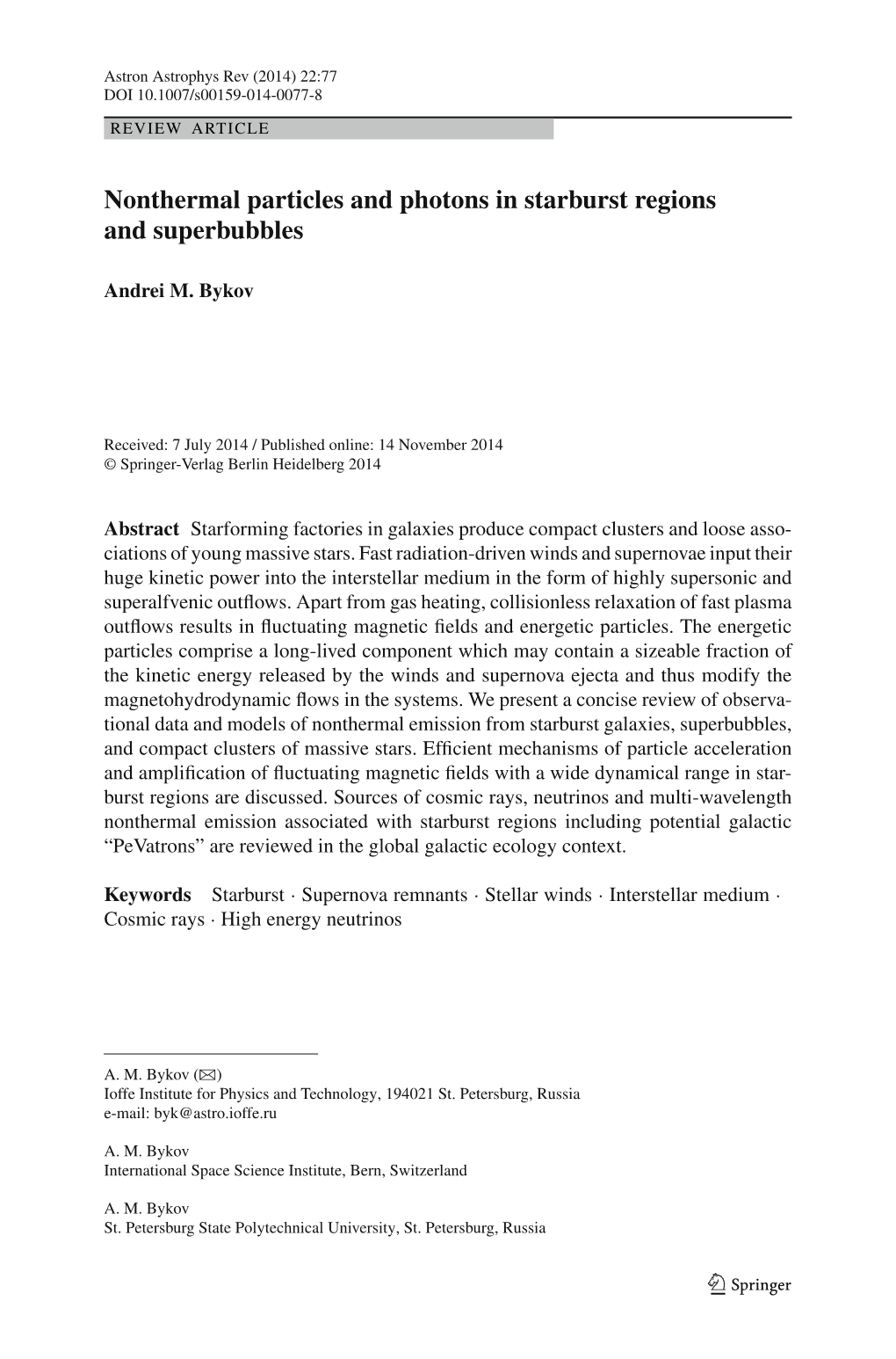 Nonthermal Particles and Photons in Starburst Regions and Superbubbles