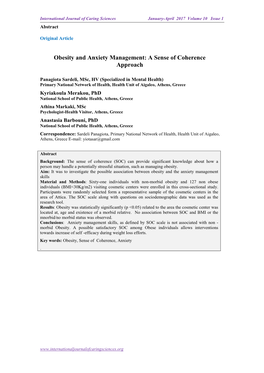 Obesity and Anxiety Management: a Sense of Coherence Approach