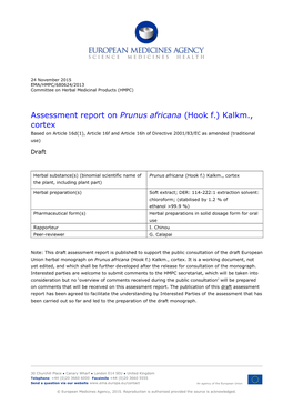 Assessment Report on Prunus Africana (Hook F.) Kalkm., Cortex