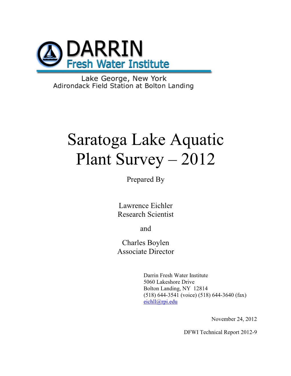 Saratoga Lake Aquatic Plant Survey – 2012