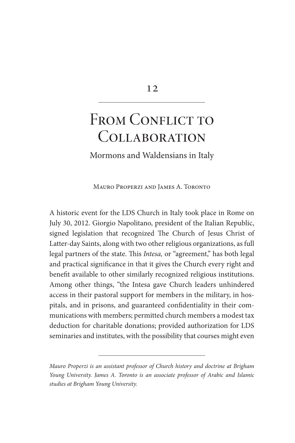 From Conflict to Collaboration Mormons and Waldensians in Italy