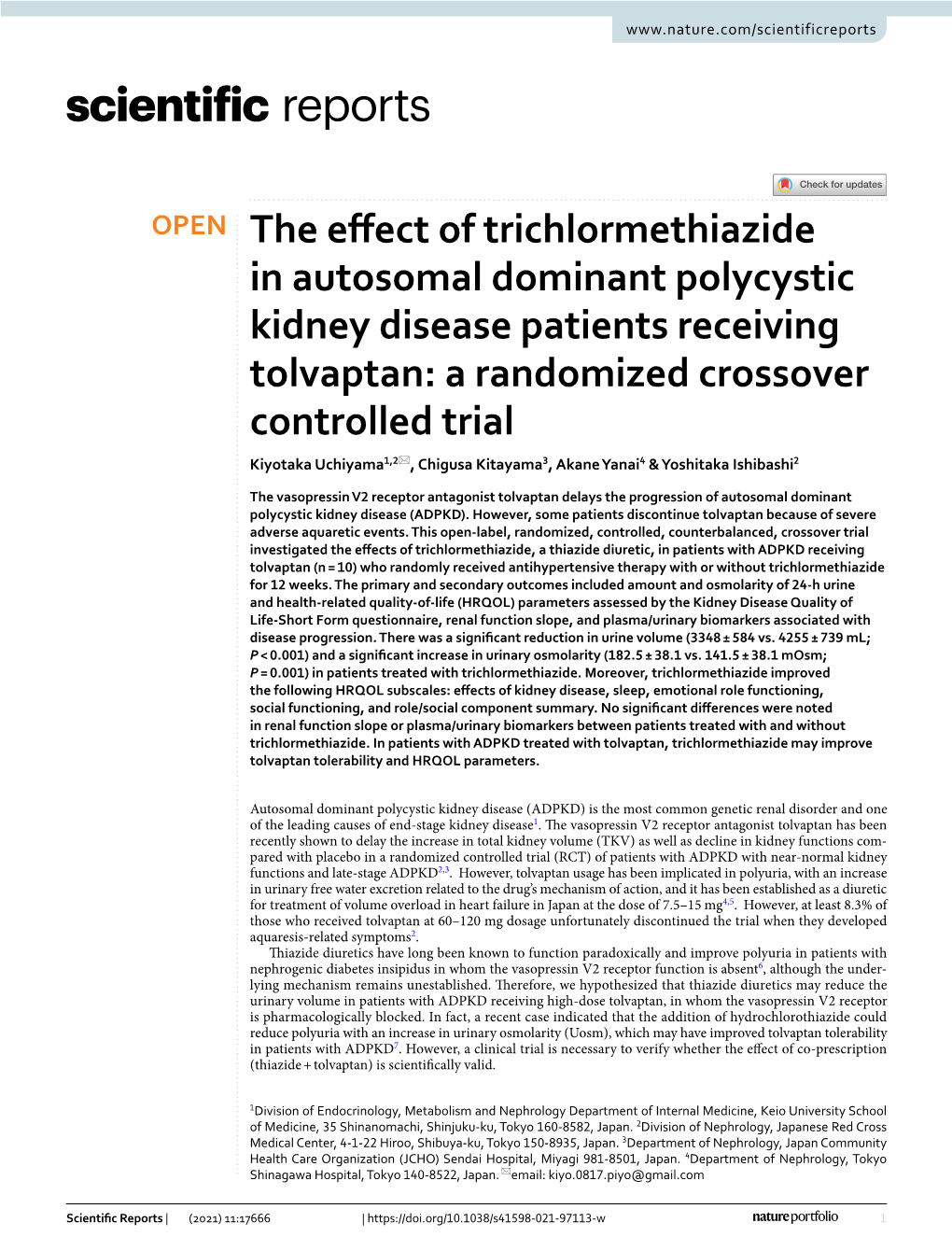 The Effect of Trichlormethiazide in Autosomal Dominant Polycystic