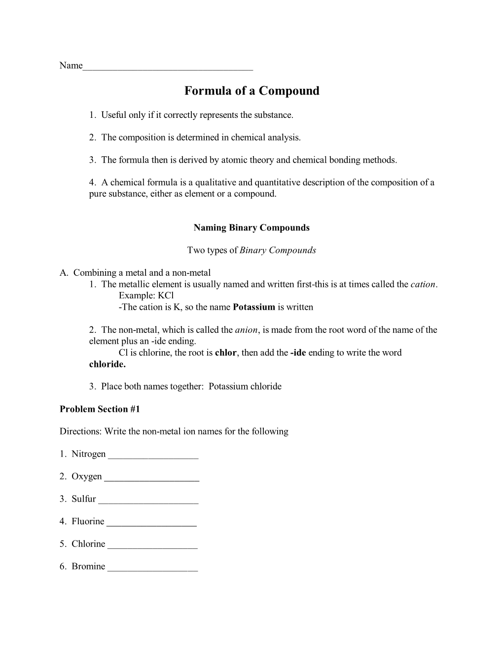 Formula of a Compound