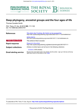 Deep Phylogeny, Ancestral Groups and the Four Ages of Life