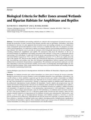 Biological Criteria for Buffer Zones Around Wetlands and Riparian Habitats for Amphibians and Reptiles