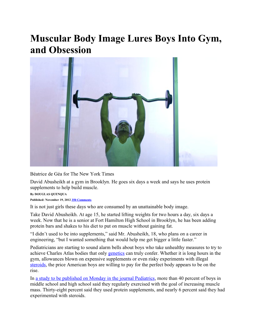 Muscular Body Image Lures Boys Into Gym, and Obsession