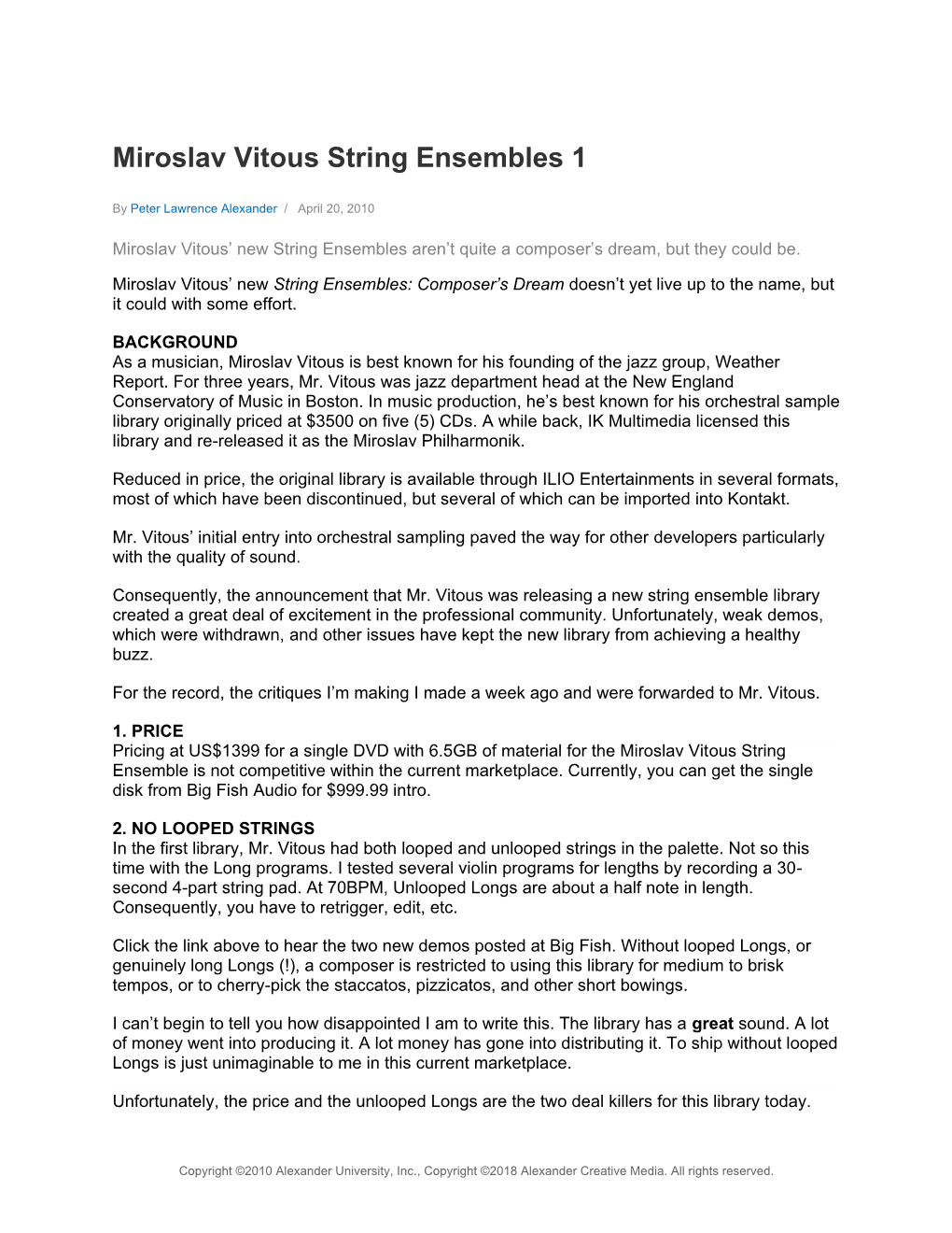 Miroslav Vitous String Ensembles 1