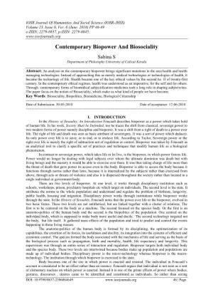 Contemporary Biopower and Biosociality