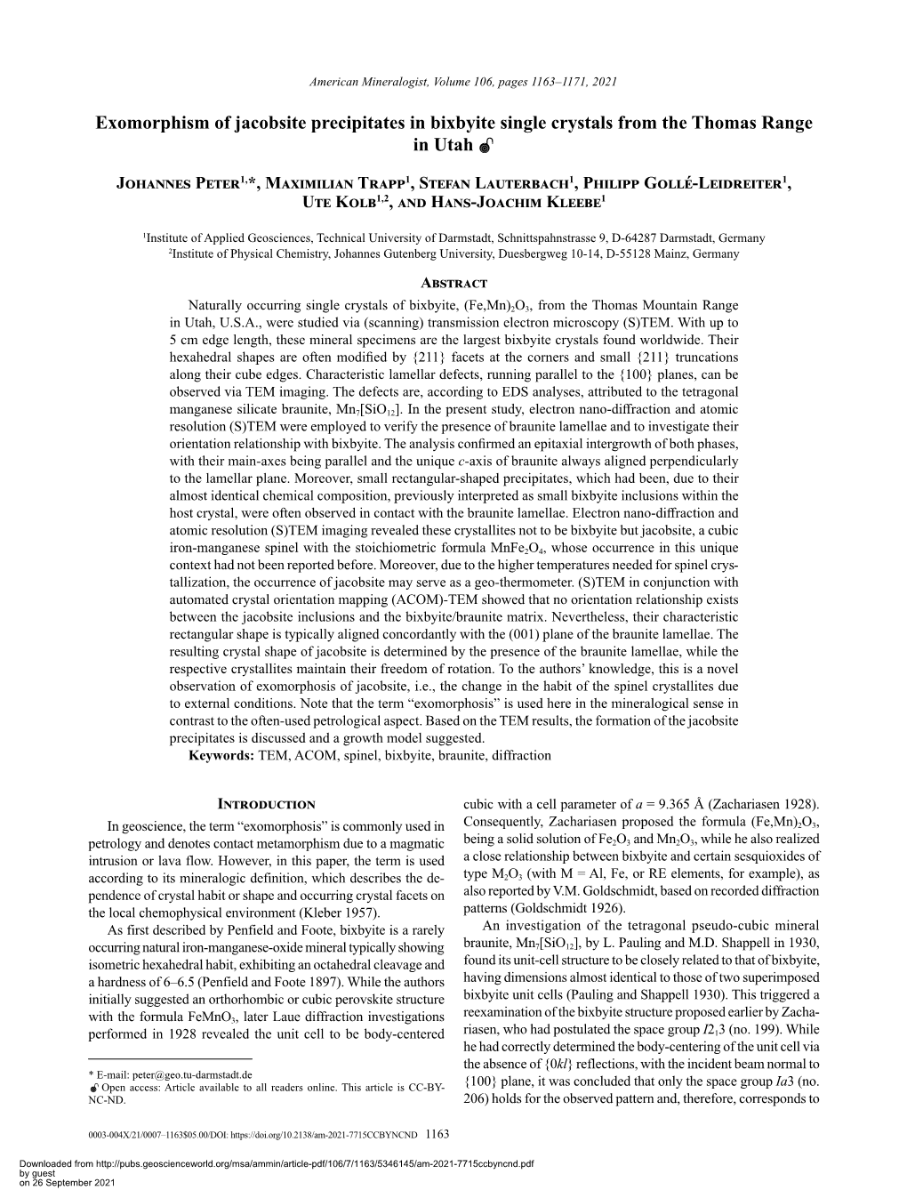 Exomorphism of Jacobsite Precipitates in Bixbyite Single Crystals from the Thomas Range in Utah 