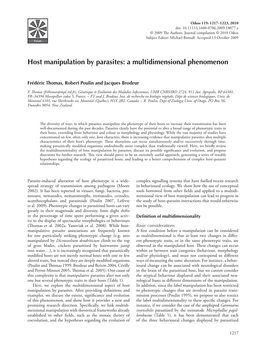 Host Manipulation by Parasites: a Multidimensional Phenomenon