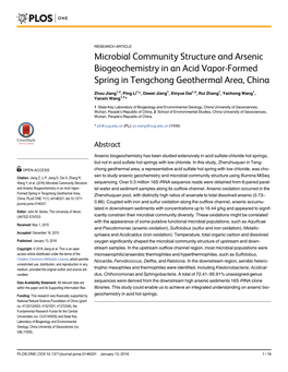 Microbial Community Structure and Arsenic Biogeochemistry in an Acid Vapor-Formed Spring in Tengchong Geothermal Area, China