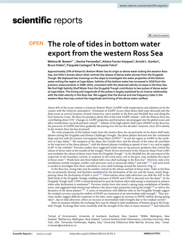The Role of Tides in Bottom Water Export from the Western Ross Sea Melissa M