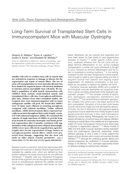 Long-Term Survival of Transplanted Stem Cells in Immunocompetent Mice with Muscular Dystrophy