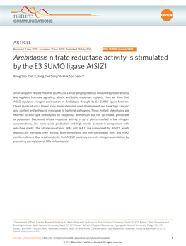 Arabidopsis Nitrate Reductase Activity Is Stimulated by the E3 SUMO Ligase Atsiz1