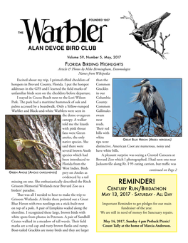 REMINDER! Grissom Memorial Wetlands Near Brevard Zoo As a Birders’ Paradise
