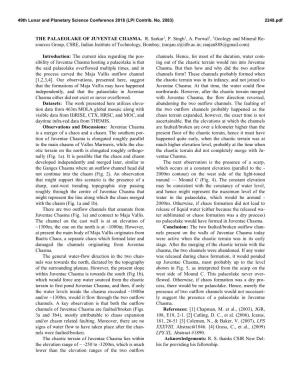 THE PALAEOLAKE of JUVENTAE CHASMA. R. Sarkar1, P. Singh1, A