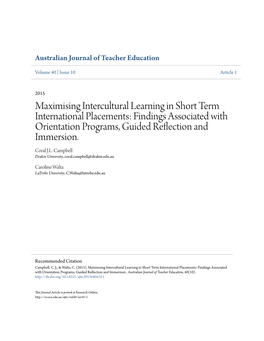 Maximising Intercultural Learning in Short Term International Placements: Findings Associated with Orientation Programs, Guided Reflection and Immersion