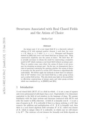 Structures Associated with Real Closed Fields and the Axiom Of