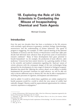 18. Exploring the Role of Life Scientists in Combating the Misuse of Incapacitating Chemical and Toxin Agents