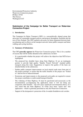 Submission of the Campaign for Better Transport on Waterview Connection Project