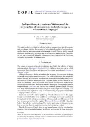 Ambipositions: a Symptom of Disharmony? an Investigation of Ambipositions and Disharmony in Western Uralic Languages