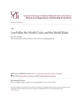 Lon Fuller, the Model Code, and the Model Rules John M.A