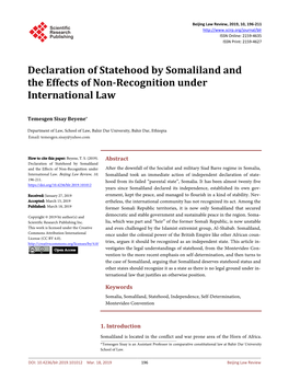 Declaration of Statehood by Somaliland and the Effects of Non-Recognition Under International Law