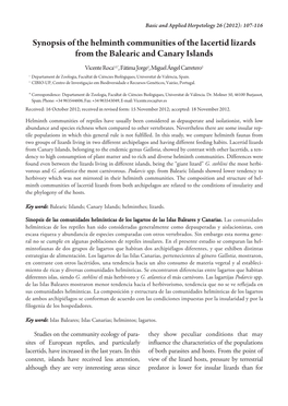 Synopsis of the Helminth Communities of the Lacertid Lizards from the Balearic and Canary Islands