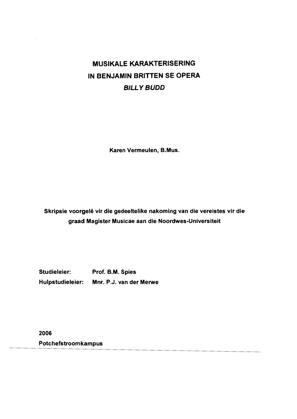 Musikale Karakterisering in Benjamin Britten Se Opera Billy Budd