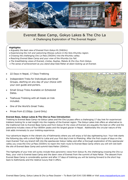 Everest Base Camp, Gokyo Lakes & the Cho La