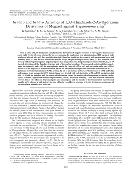 In Vitro and in Vivo Activities of 1,3,4-Thiadiazole-2-Arylhydrazone Derivatives of Megazol Against Trypanosoma Cruziᰔ K