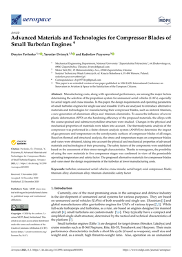 Advanced Materials and Technologies for Compressor Blades of Small Turbofan Engines †