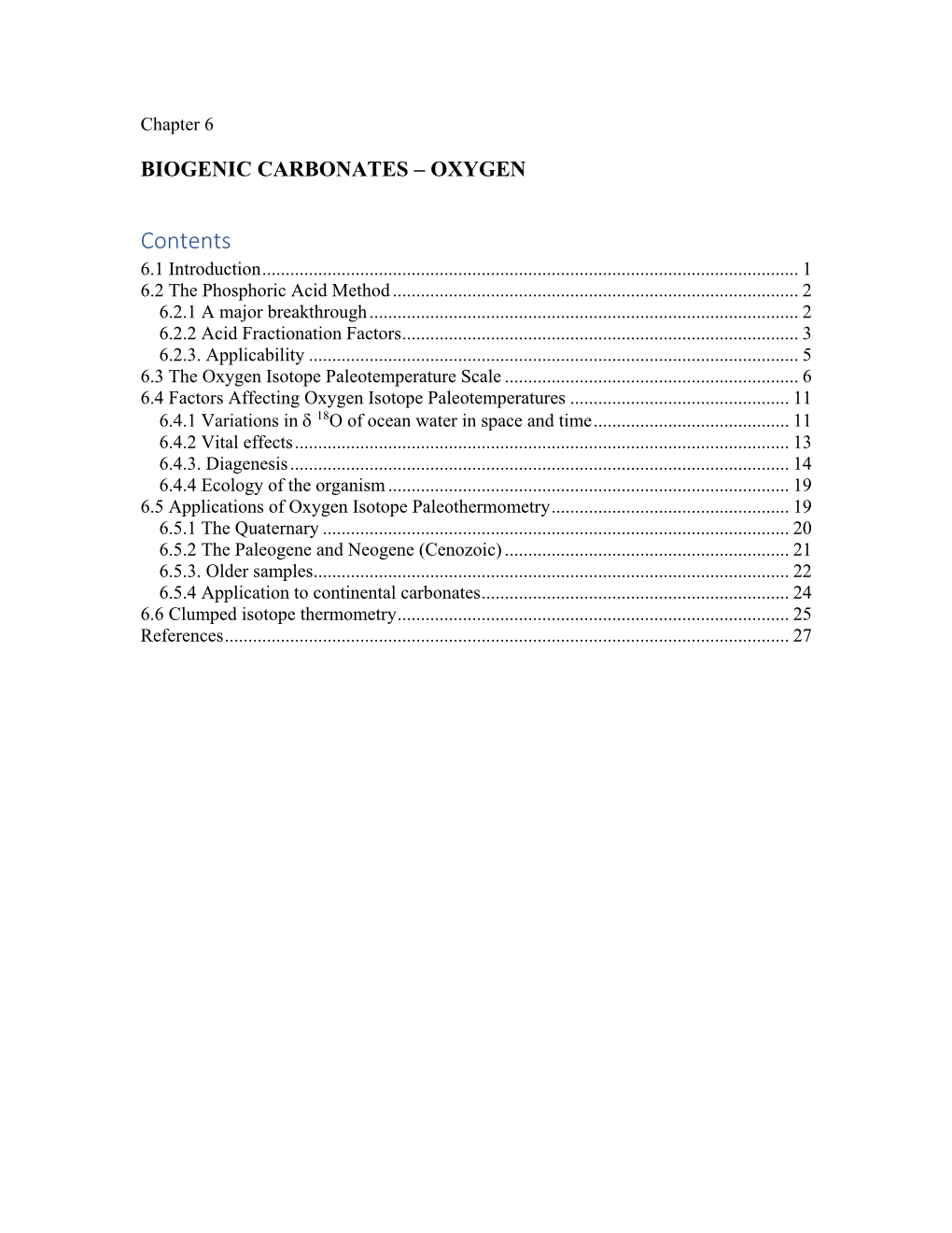 Biogenic Carbonates – Oxygen